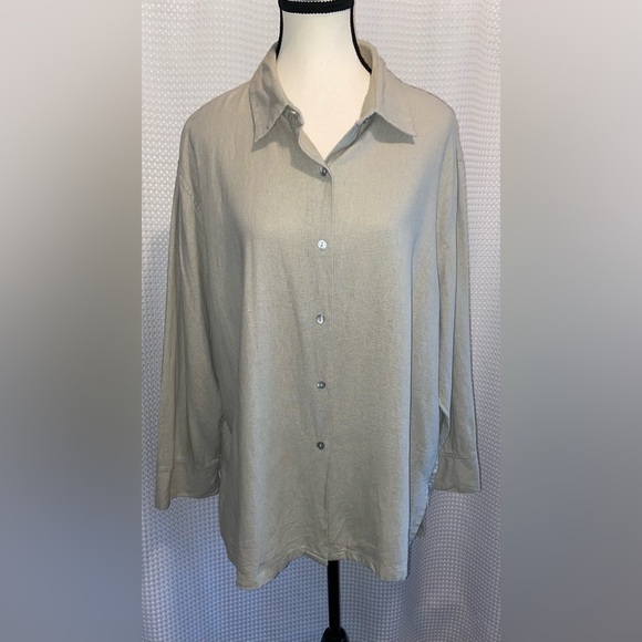 Women’s FRENCH LAUNDRY oatmeal‎ linen blend buttoned shirt size XL - Picture 1 of 15